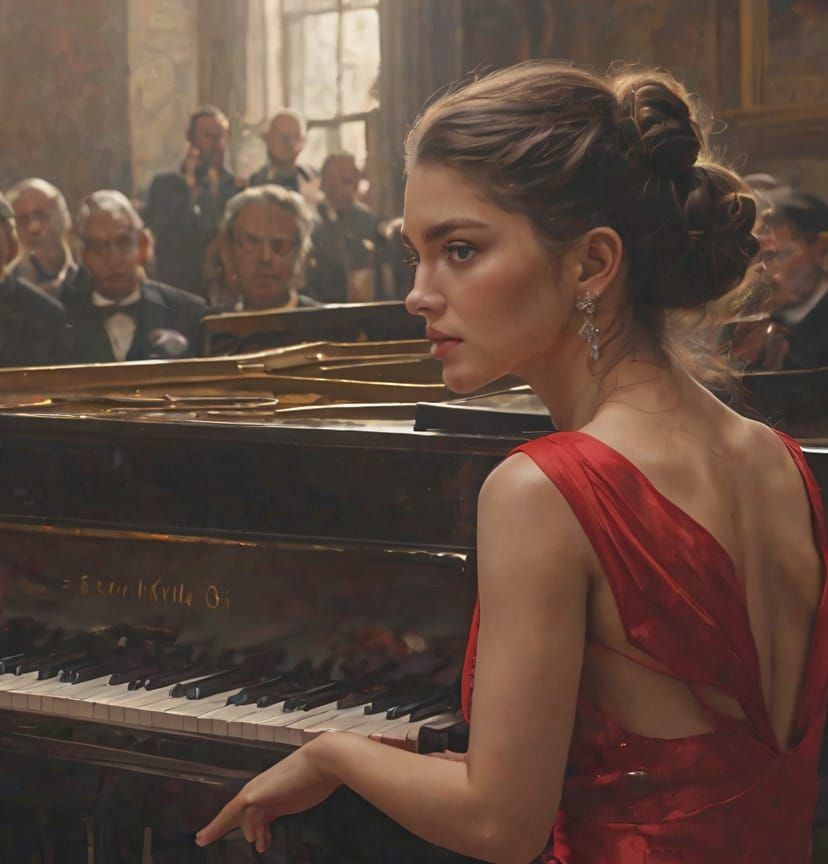 A Woman Playing Piano for Hard to Impress Audience