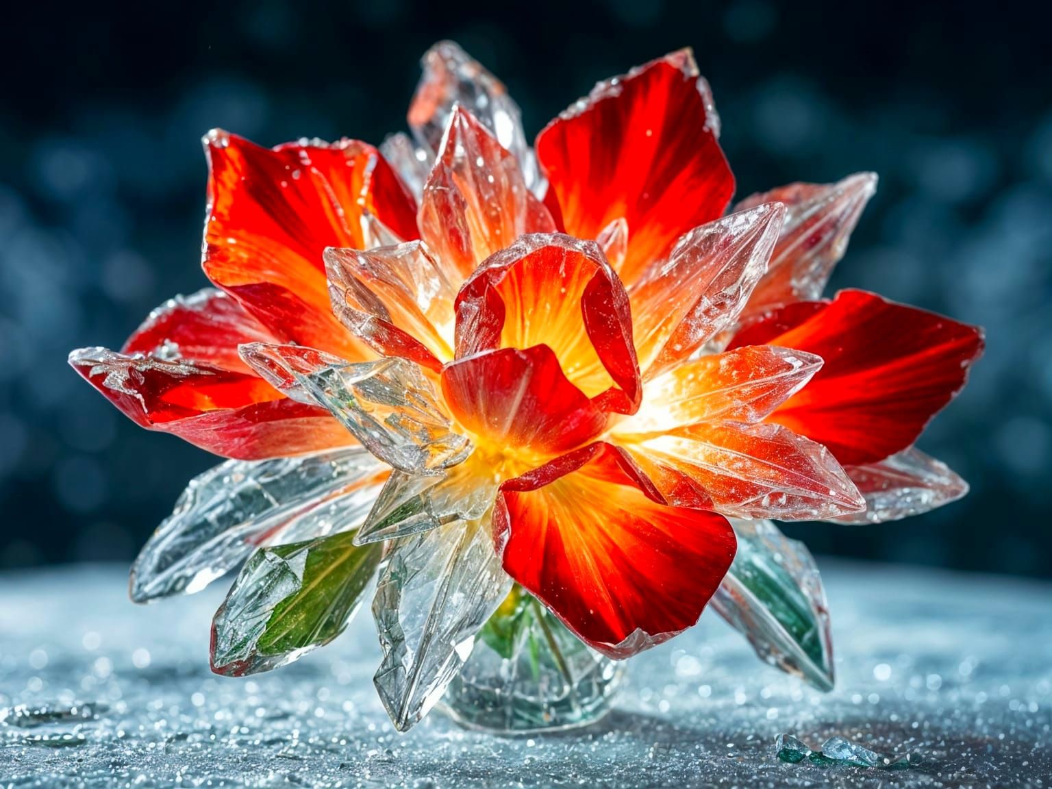 Ice Flowers (holiday flower bouquet made entirely of ice) featuring (Victoria) elegantly underlining (red and green accents) within the (fr...