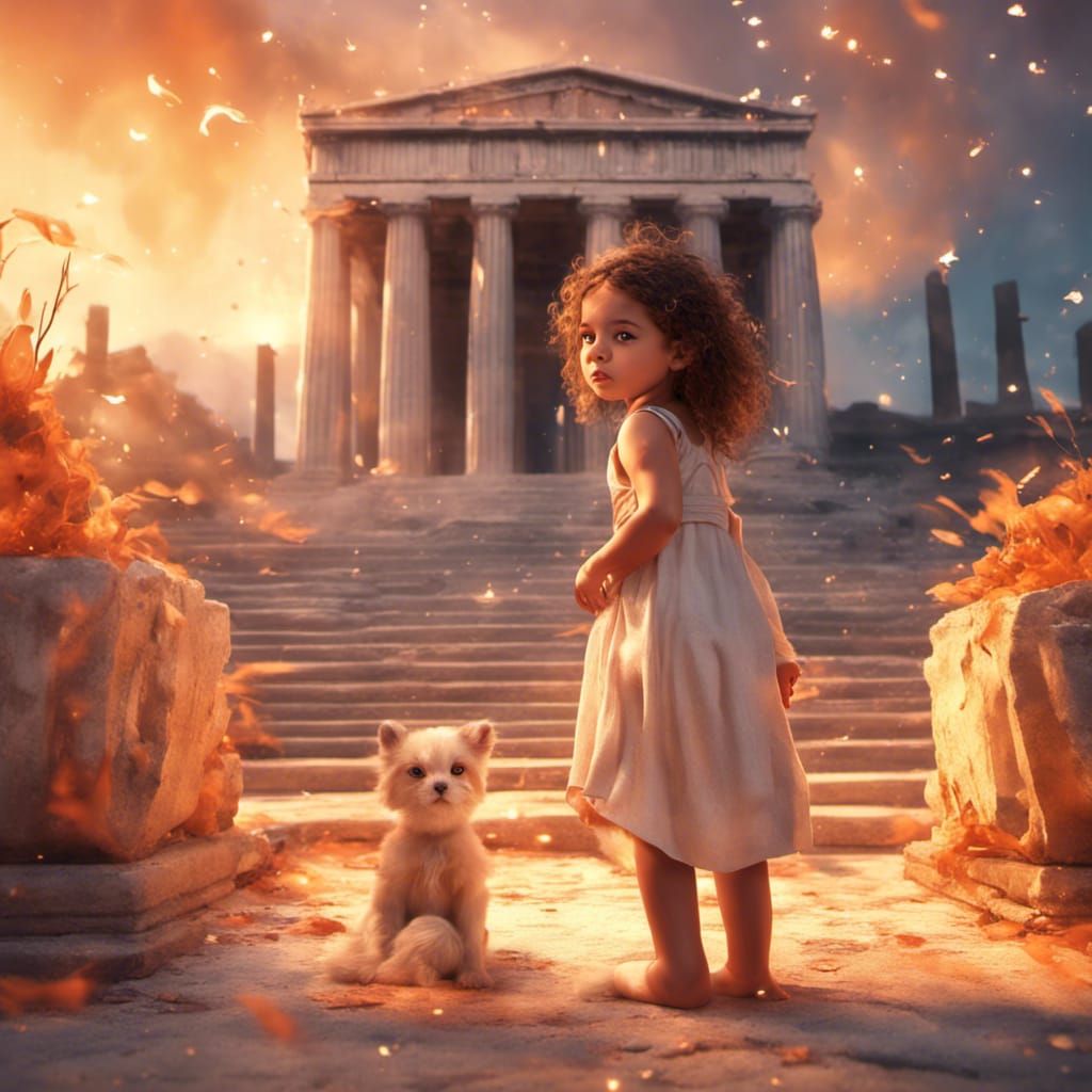 Girl In Front Of A Greek Ancient Temple