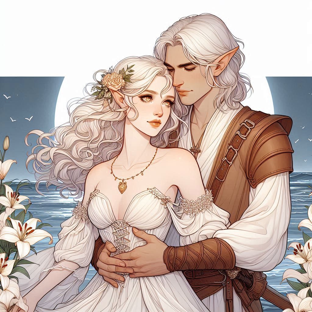 RinBe and Aelarion: Line Art Illustration Style