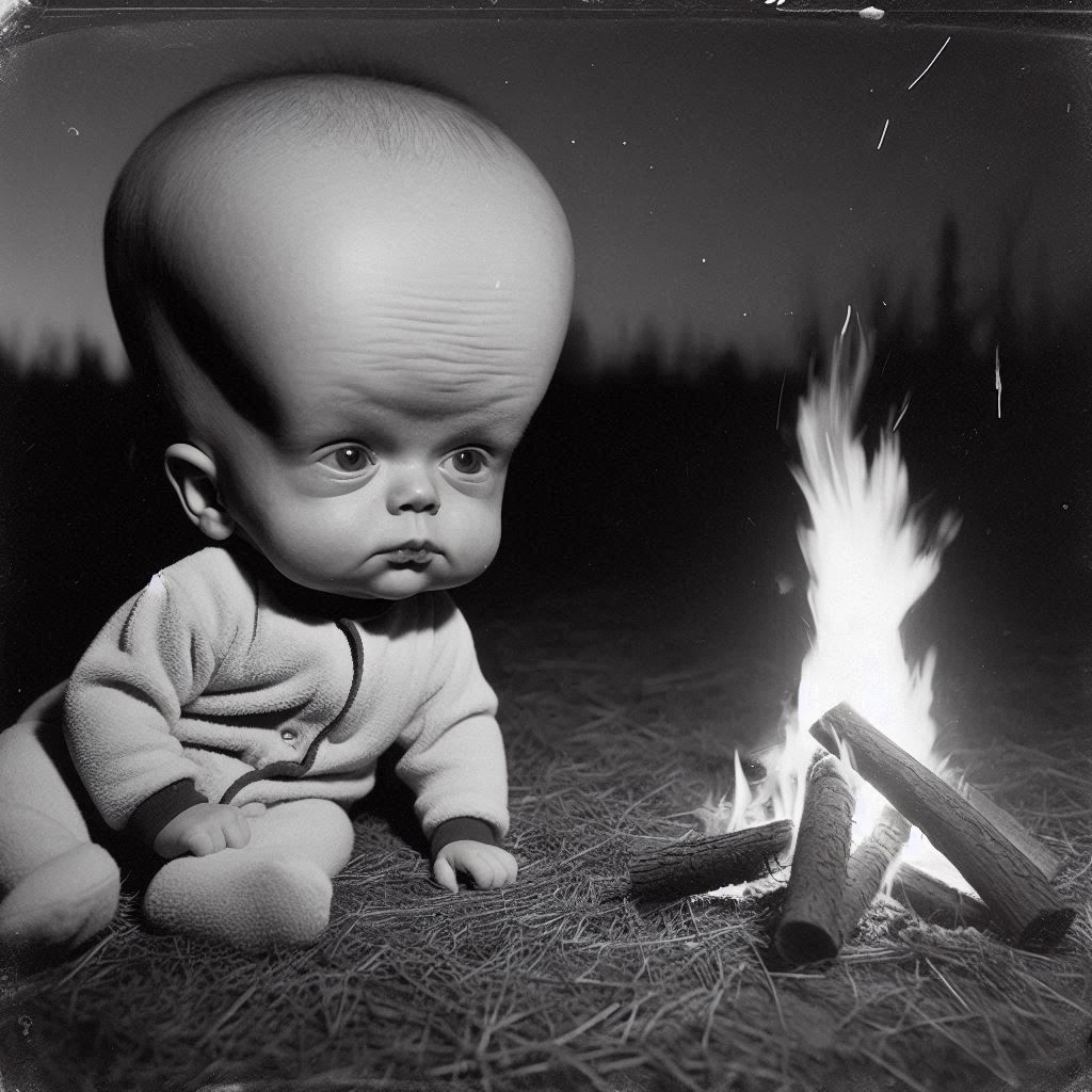 Head Baby, alone in the woods for months, contemplates Conni...