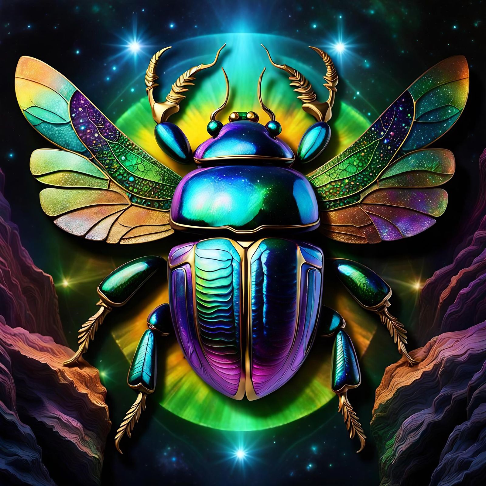 Iridescent cosmic Scarab🪲🌌💙  by @Elly