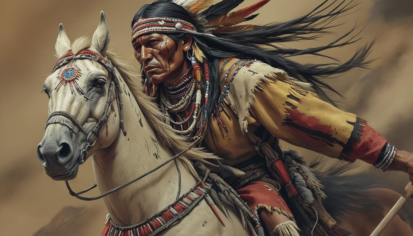 Apache chief on the warpath close-up highly detailed 35mm