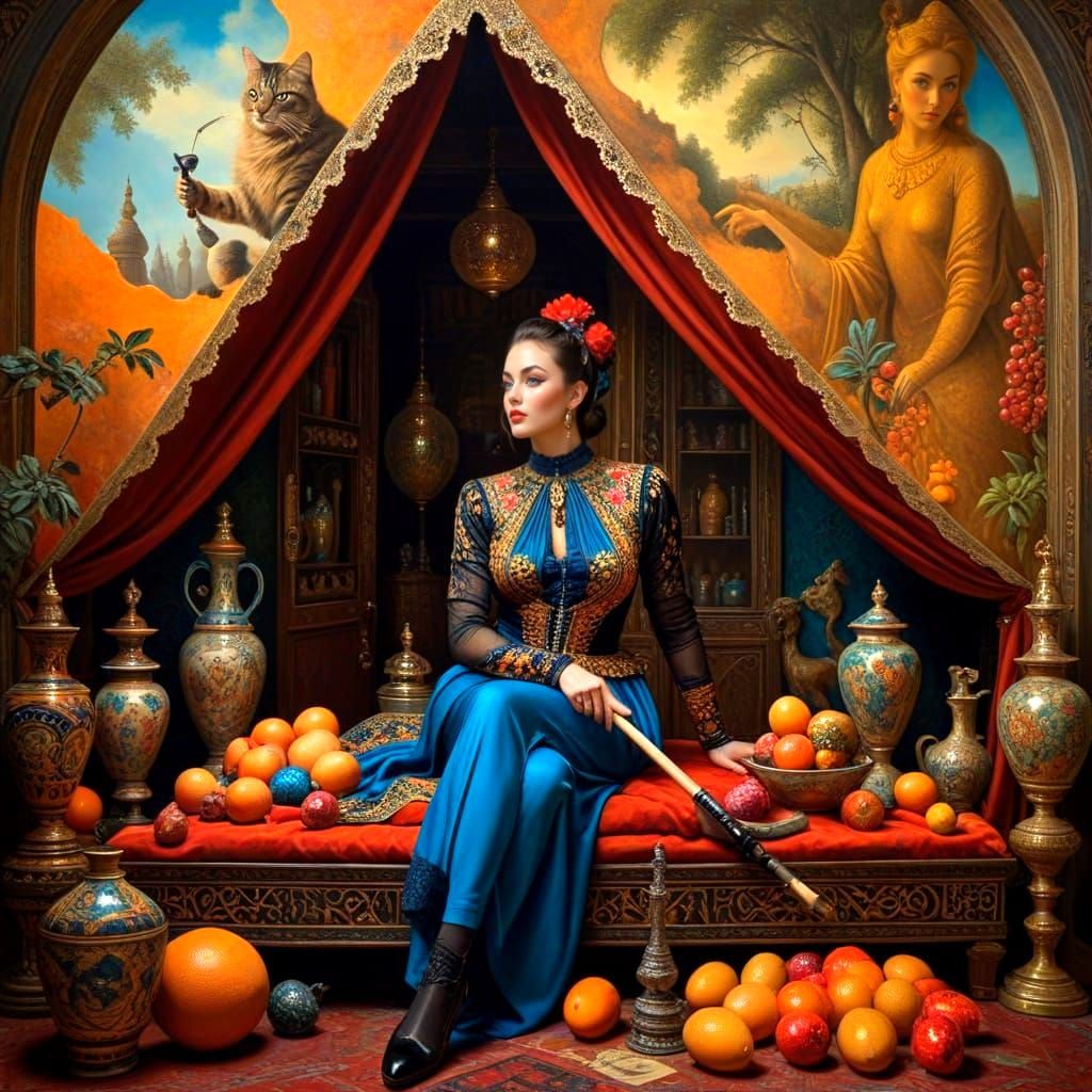 Elegant Lady in Whimsical Hockey Scene