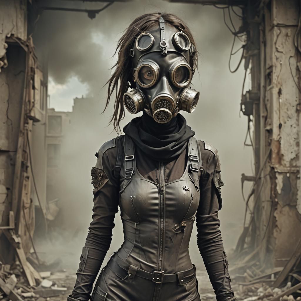 Eclectic Surrealist Fusion Post Apocalyptic Female with Gasmask and ...