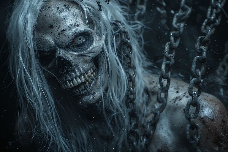 A very scary grimdark fantasy portrait of a terrifyingly real levitating pure evil ancient wizard sorcerer skeletal face demon wearing a cos... - Start Image 1