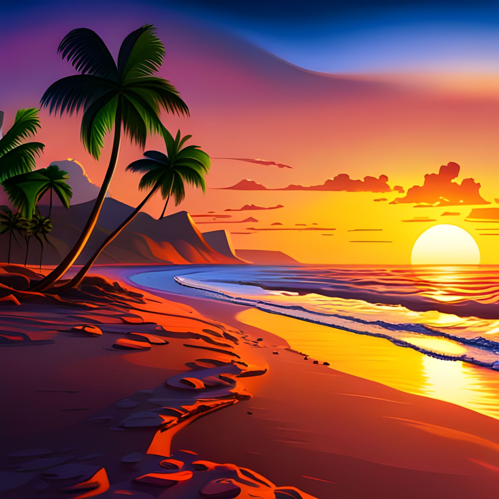 Sunset Serenity: Golden Sands and Tranquil Waves  by @Diiablo