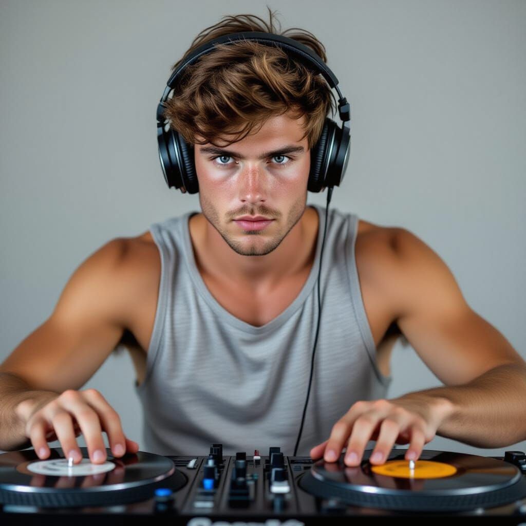 Boy spinning records as a DJ