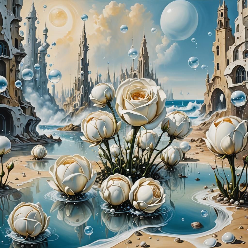White roses in bionic futuristic city 2