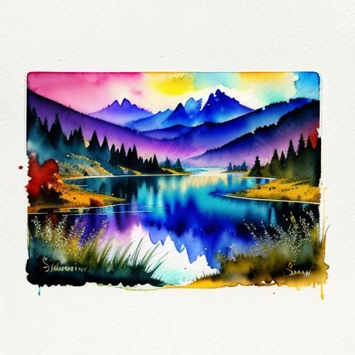 Watercolor of a beautiful lake