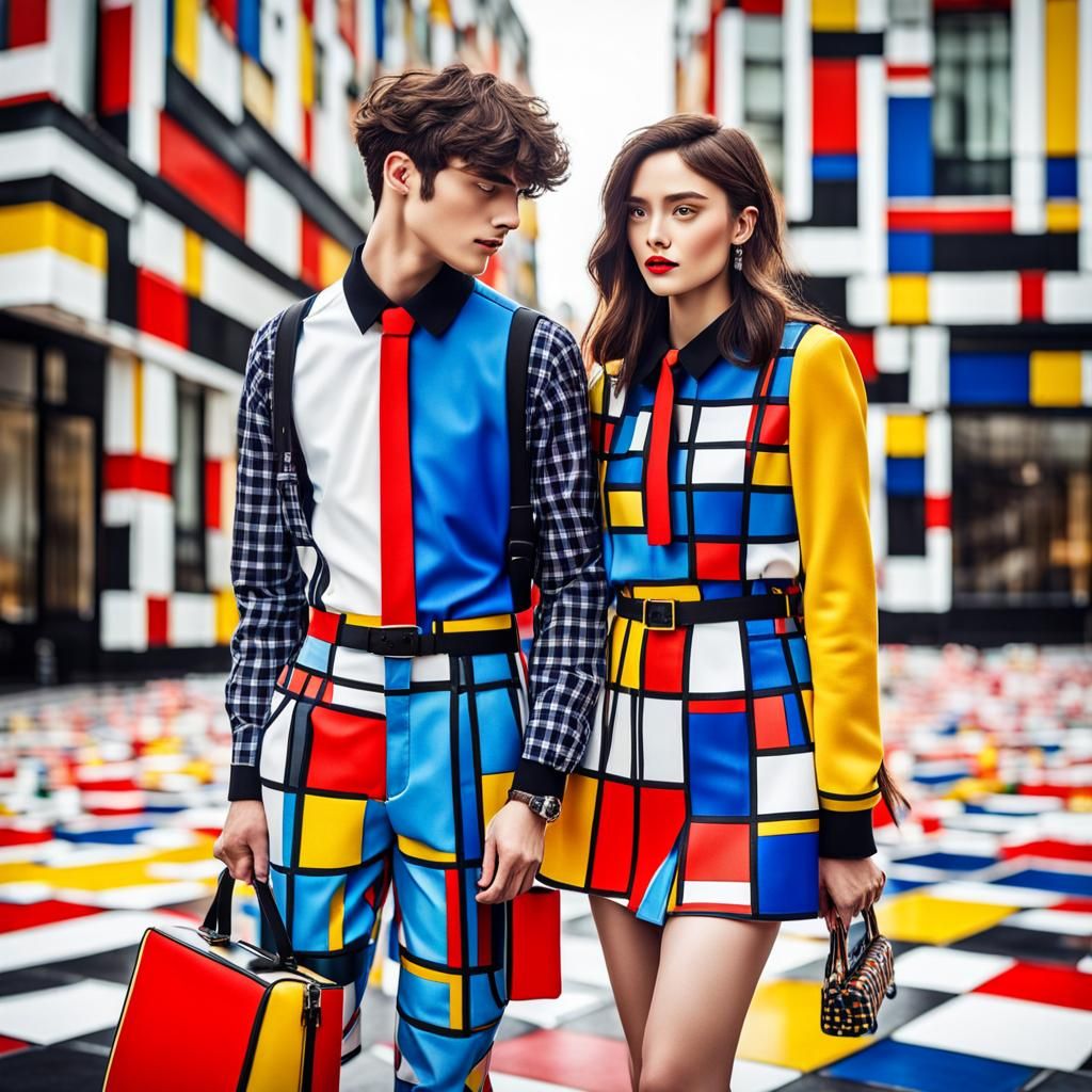(couple_dressed_in_mondrian_style_colors_and_plaids)(cinematic) 1  by @Cerbero-can