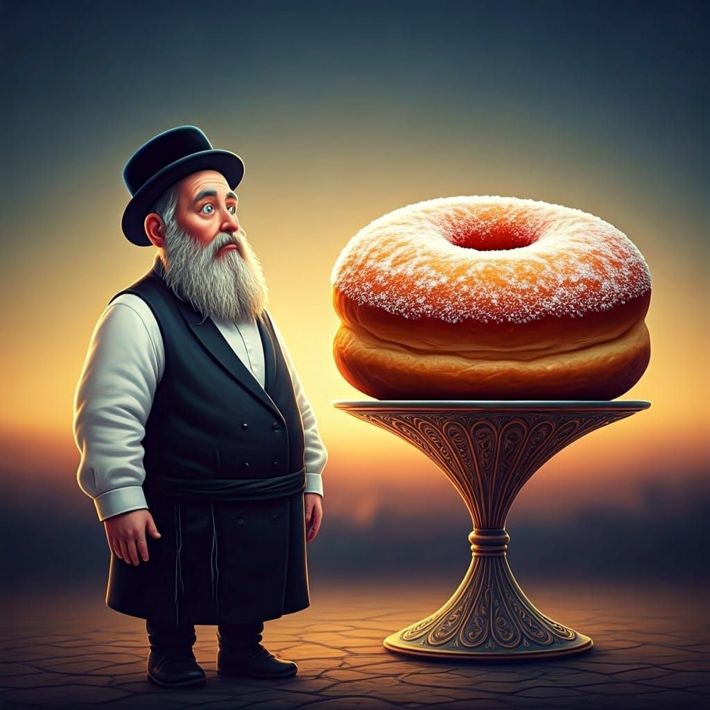Hasidic Man Tempted by Delicious Sufganiyot in Whimsical Fan...