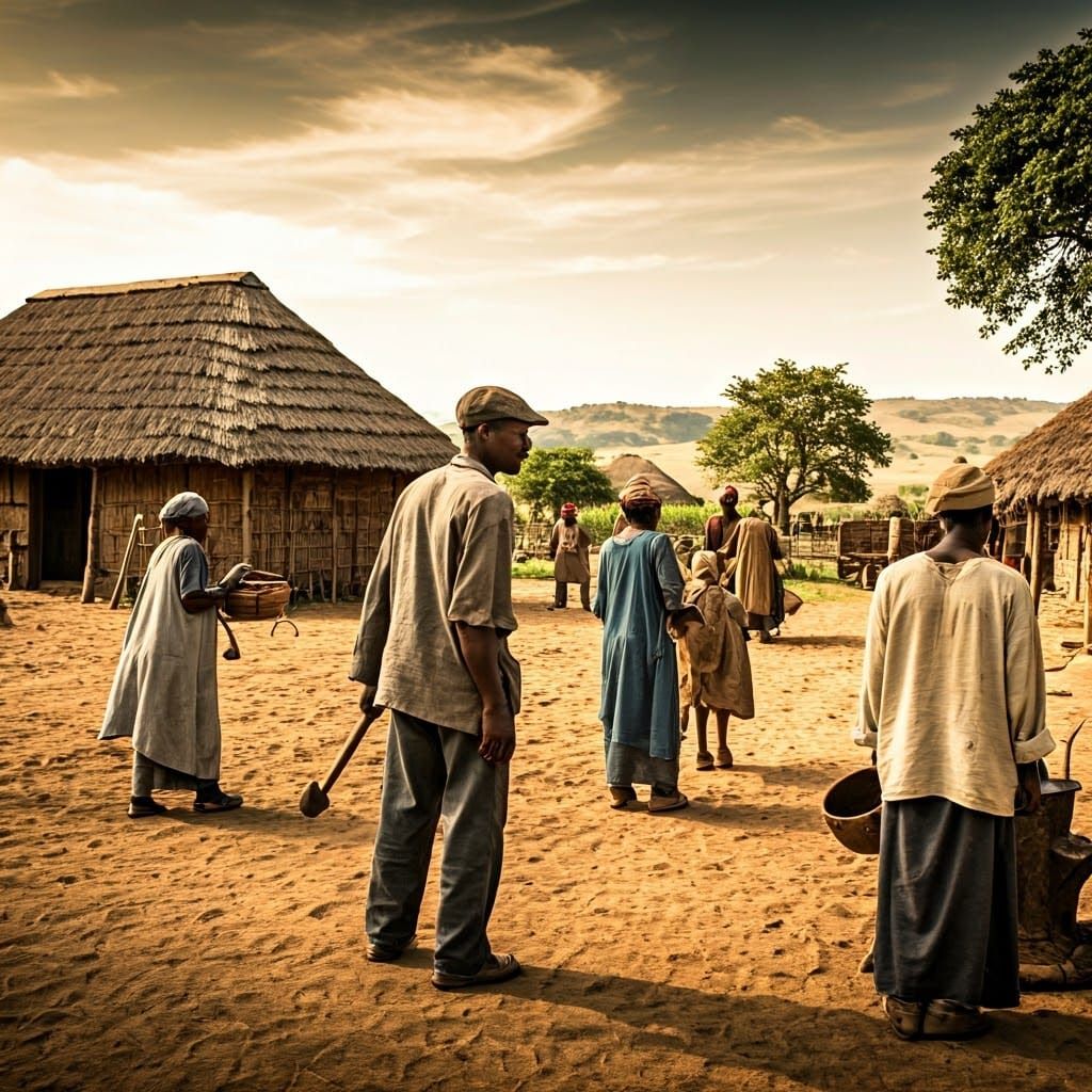 a realistic image of black people working on their farm.