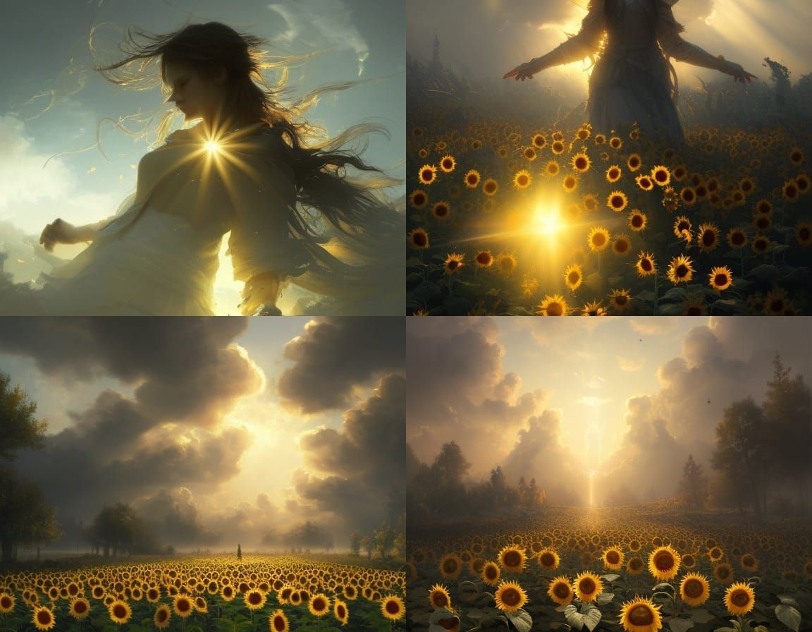 sunflower revolution heavenly sunshine beams divine bright soft focus