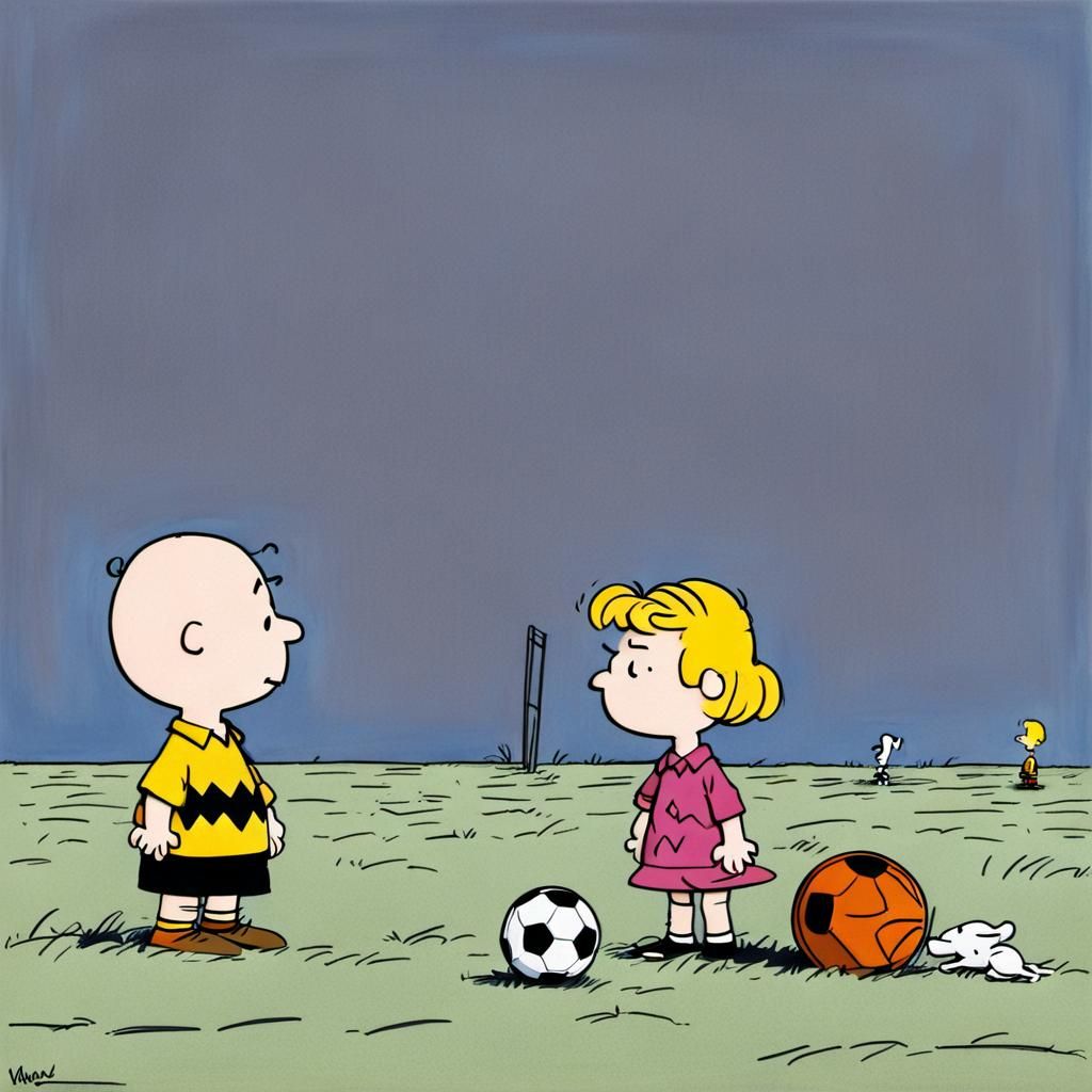Charlie Brown misses the football and kicks Lucy instead, perfectly