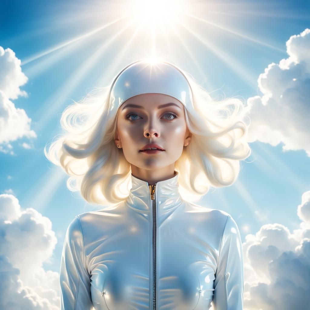 Woman in White Latex: Divine Sunshine