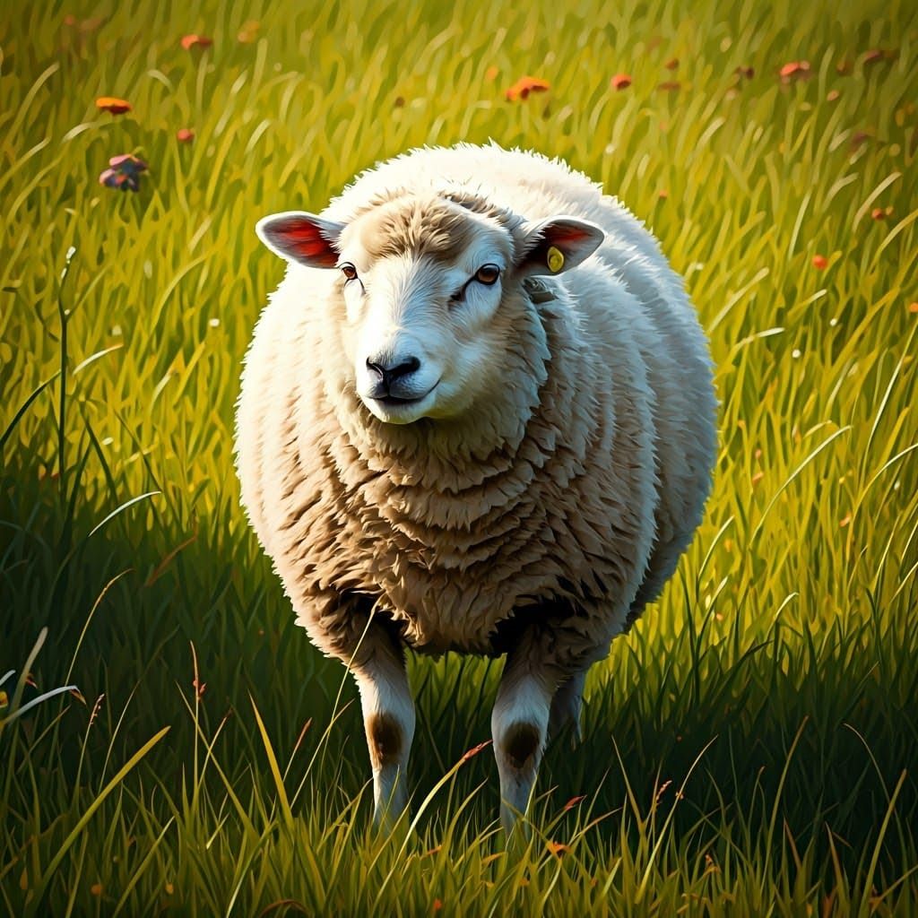 Sheep Grazing in Meadow: Watercolor Illustration