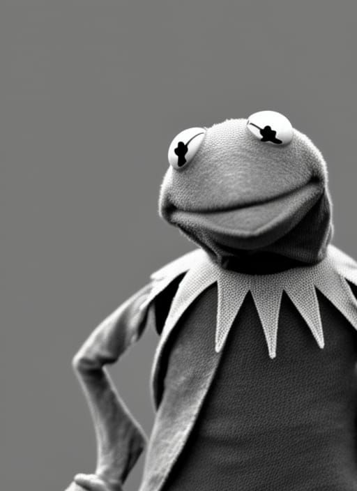 Kermit the Frog, frowning, black and white - AI Generated Artwork ...