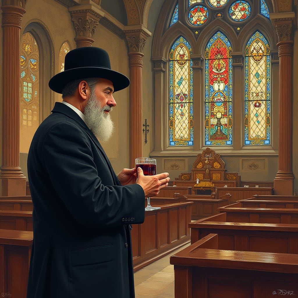 Jewish Man Recites Kiddush in Grand Synagogue