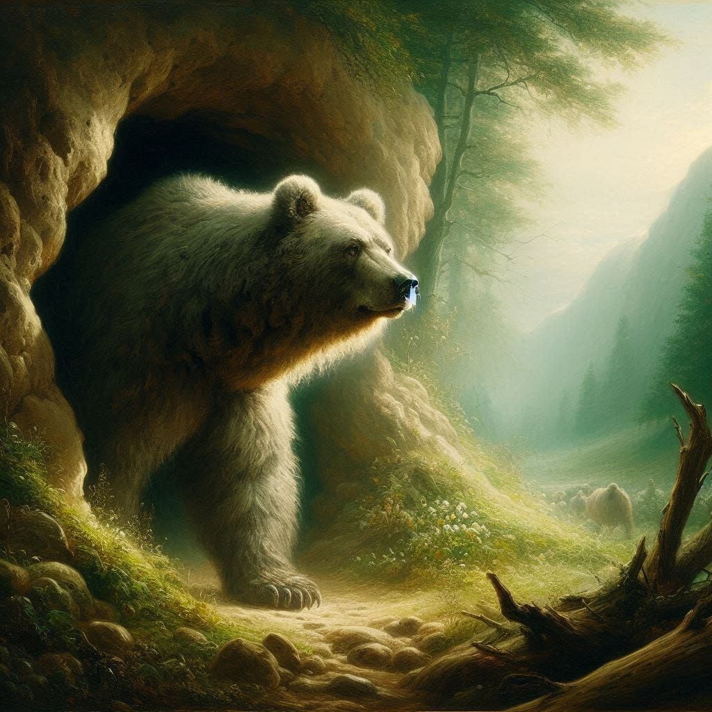 Back into the dark safetyof the cave, or into the challenging sunlit world? 🐻 03