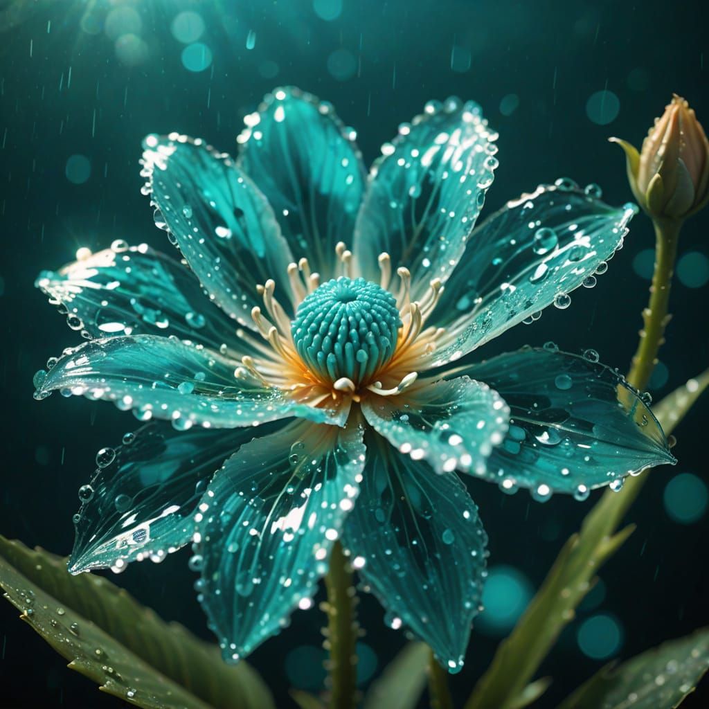 Turquoise flower in the rain  by @JFT97