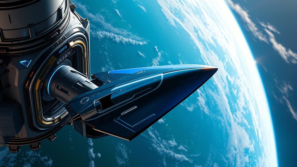 Spacecraft Docks at Futuristic Space Station Amidst Vibrant ...