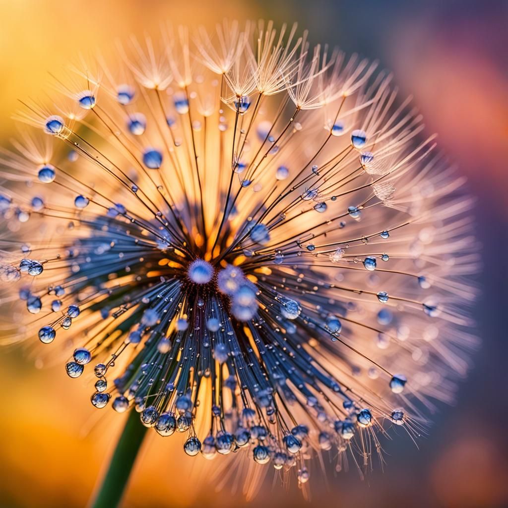 Macro photography by Miki Asai of a dandelion in seed form adorned with minuscule dewdrops, each drop ...  by @jnatas