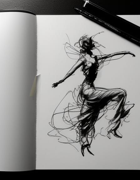 dancing woman, flamenco style, etheral clothes / ink sketch ...