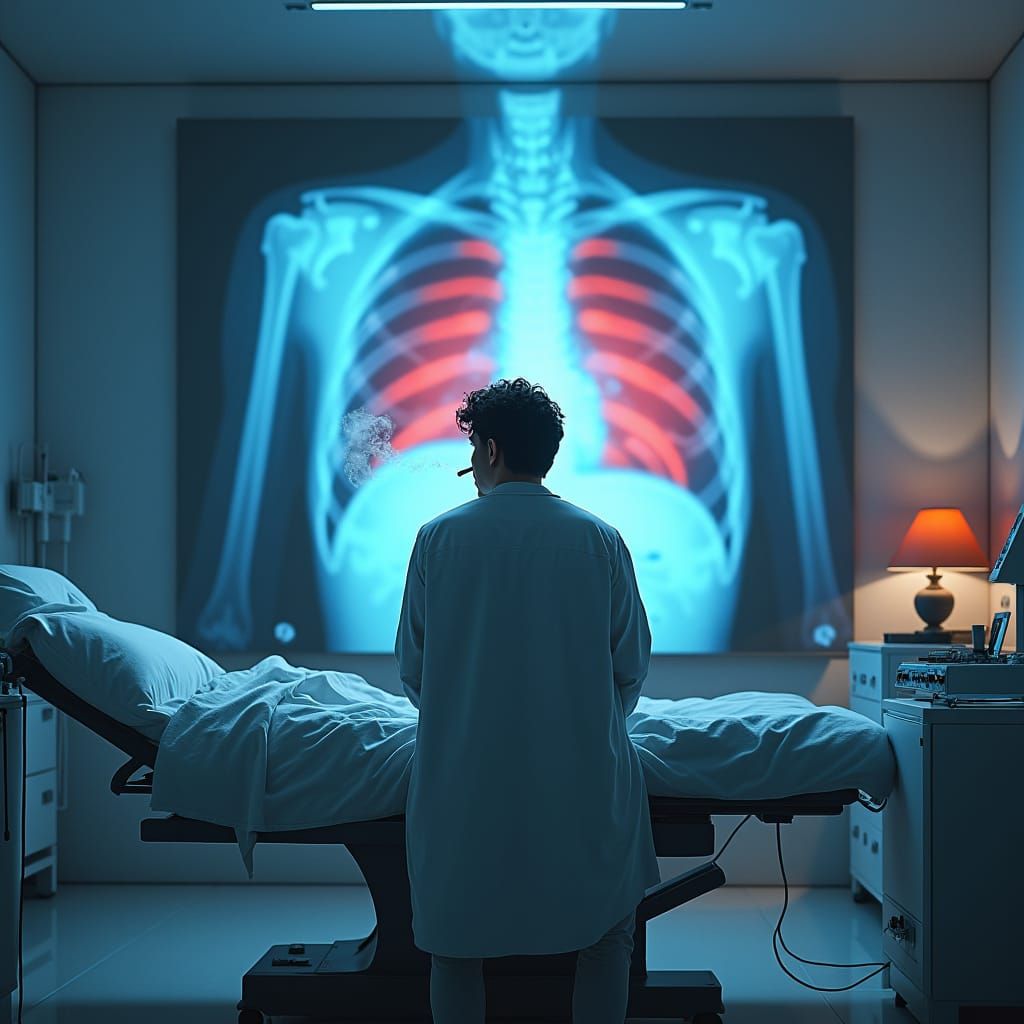 Sci-Fi Clinical Scene with E-Cigarette Smoker