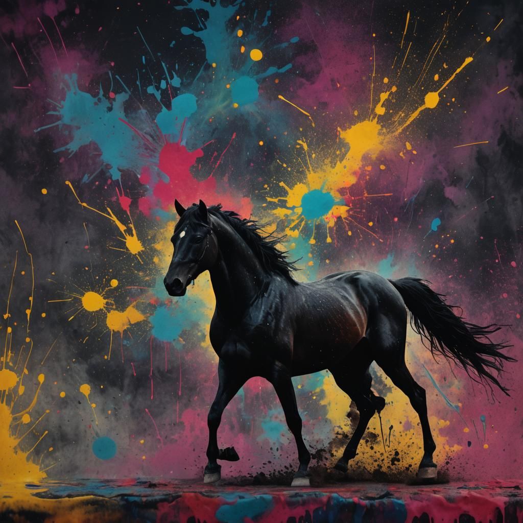 Dramatic Silhouette of Horse in Ink Splatter