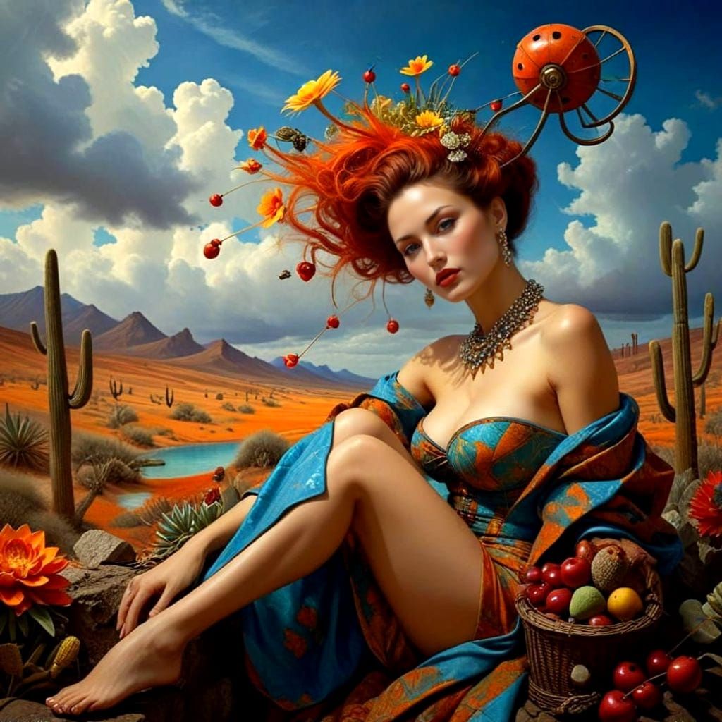 Photorealistic Portrait in Surrealist Scene with Vibrant Col...