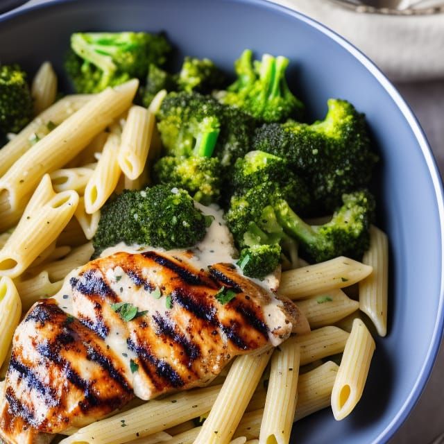Grilled Chicken Broccoli Penne Pasta AI Generated Artwork NightCafe