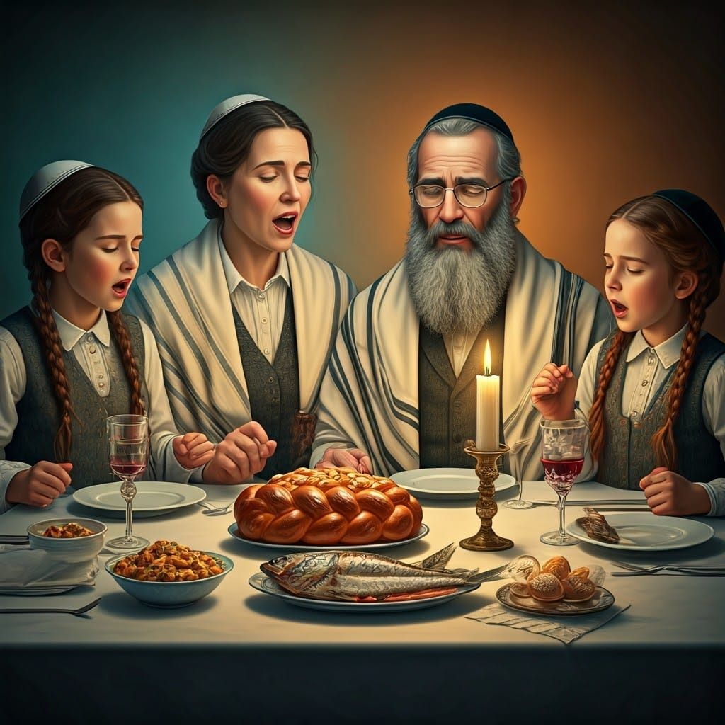 Lithuanian Family Shabbat Dinner: Hyperrealistic Concept Art
