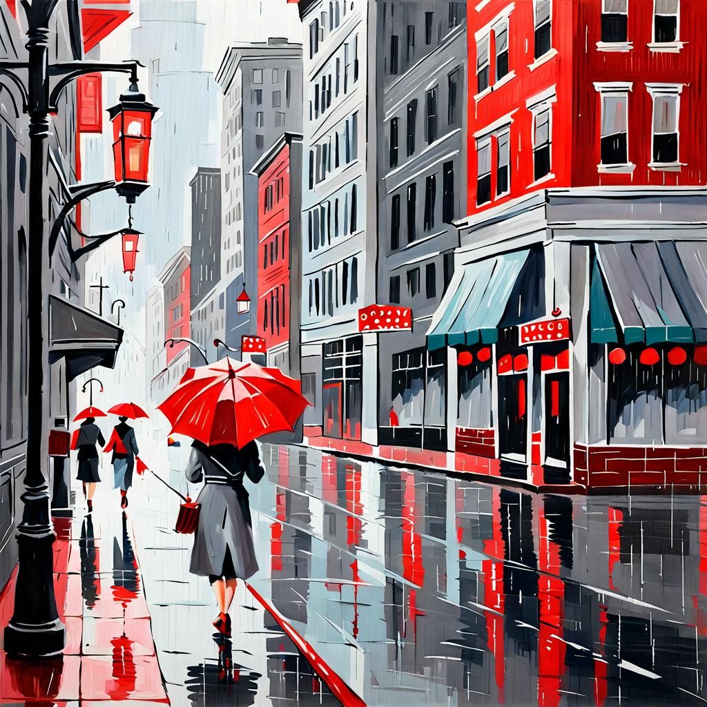 Downtown in the Rain