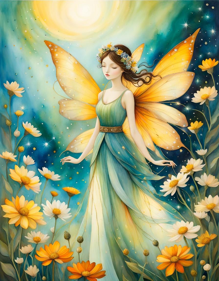 A fairy in a flowerfield - AI Generated Artwork - NightCafe Creator