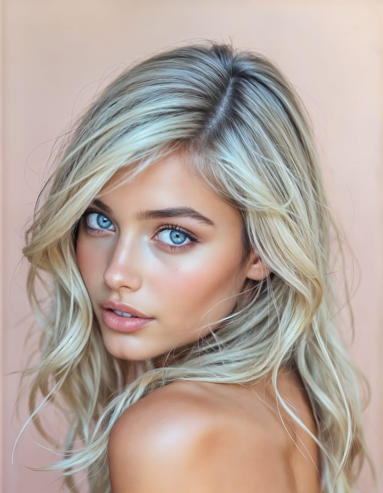 Dreamy Portrait of Dark Skinned Model with Blue Eyes