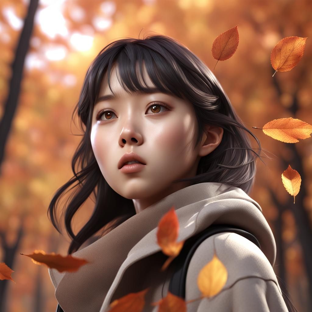 Cute Korean girl 3d model anime style, contemplative, extreme close up ...