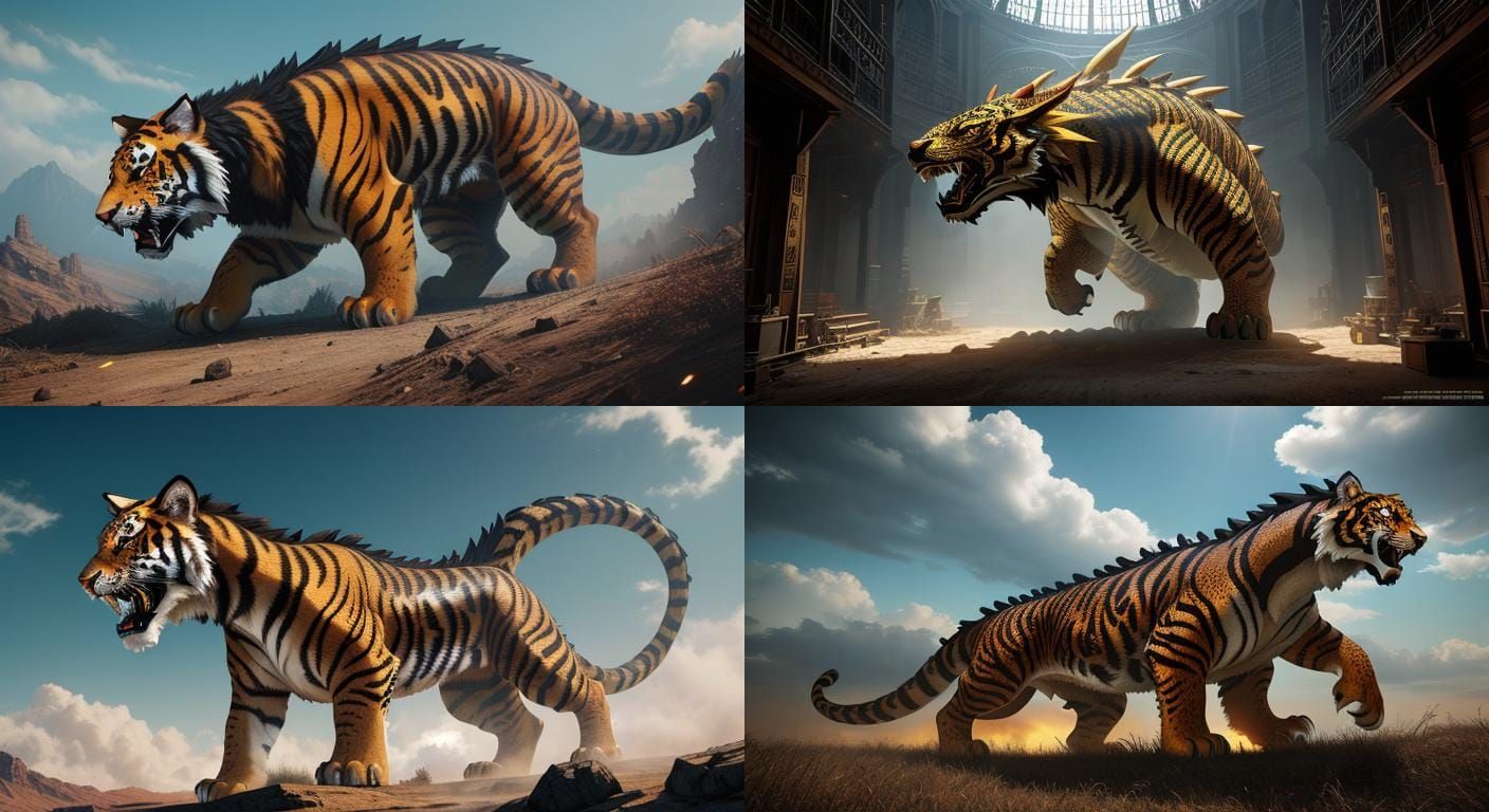 Stencil  of giant tiger dragon hybrid  in an egg, photoreal,...