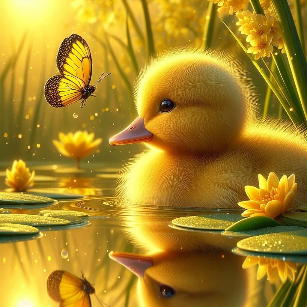 A Yellow Duckling and a Yellow Butterfly  by @Rosie