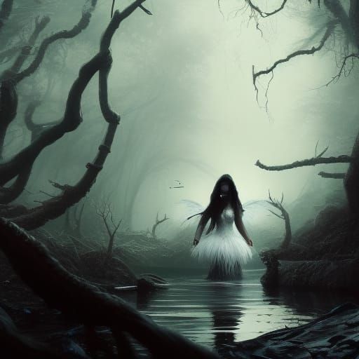 Swan Woman in Feather Dress: Dark Fantasy Masterpiece