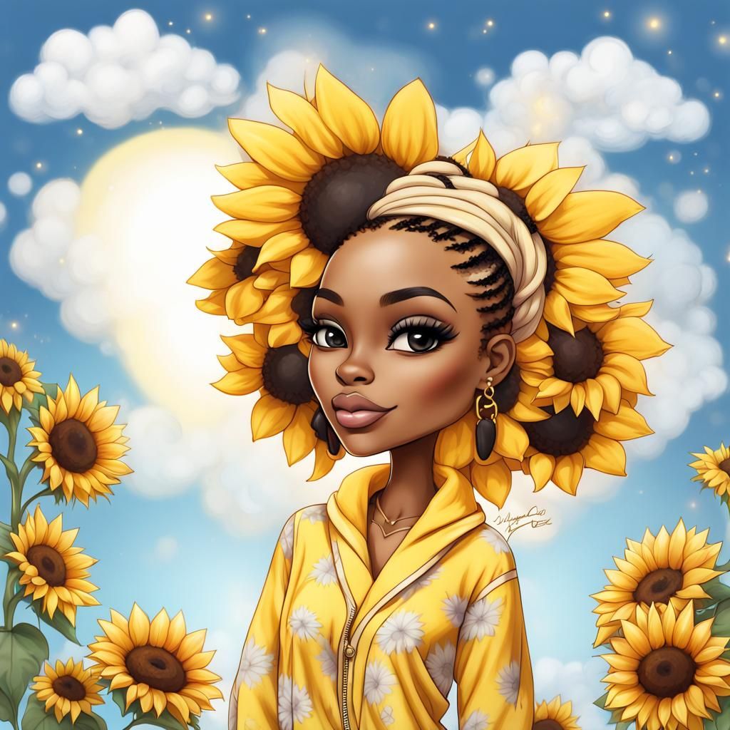 airbrush illustration of a light skinned black woman, full body,chibi ...