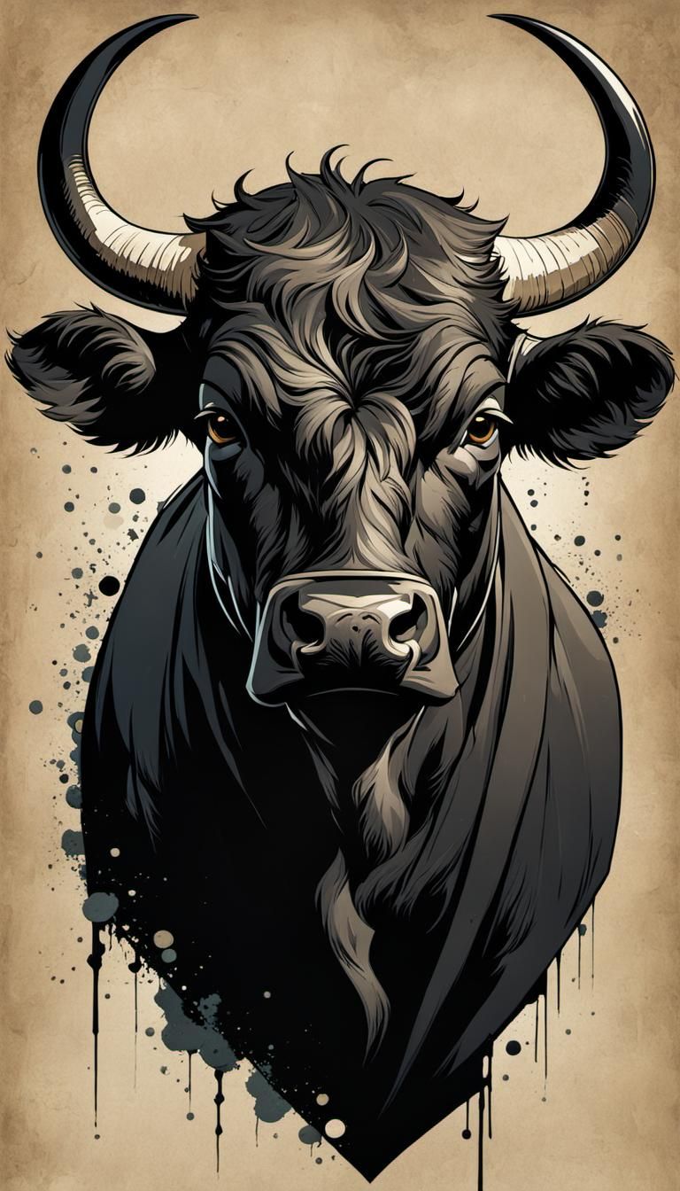 black bull portrait by Brian Kesinger , comic book art, perf...