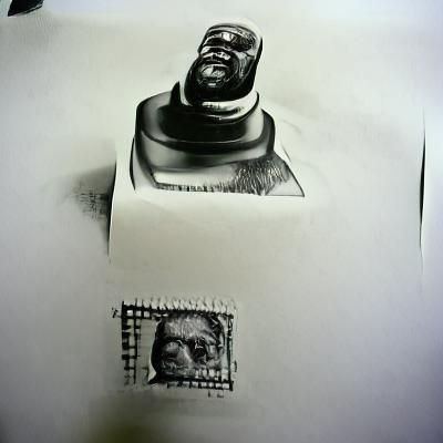 stamp man hyperrealism ink drawing
