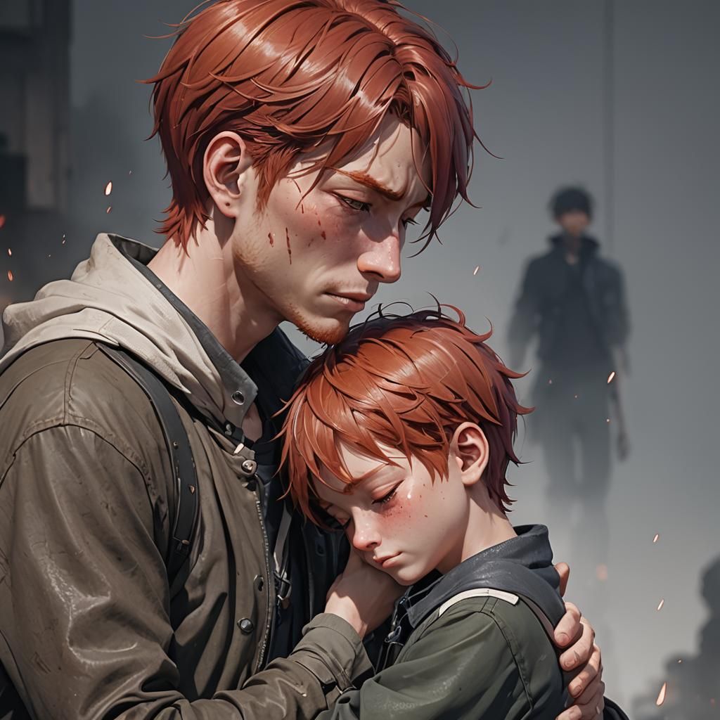 Red-Haired Boy Cries: 3D Anime Art