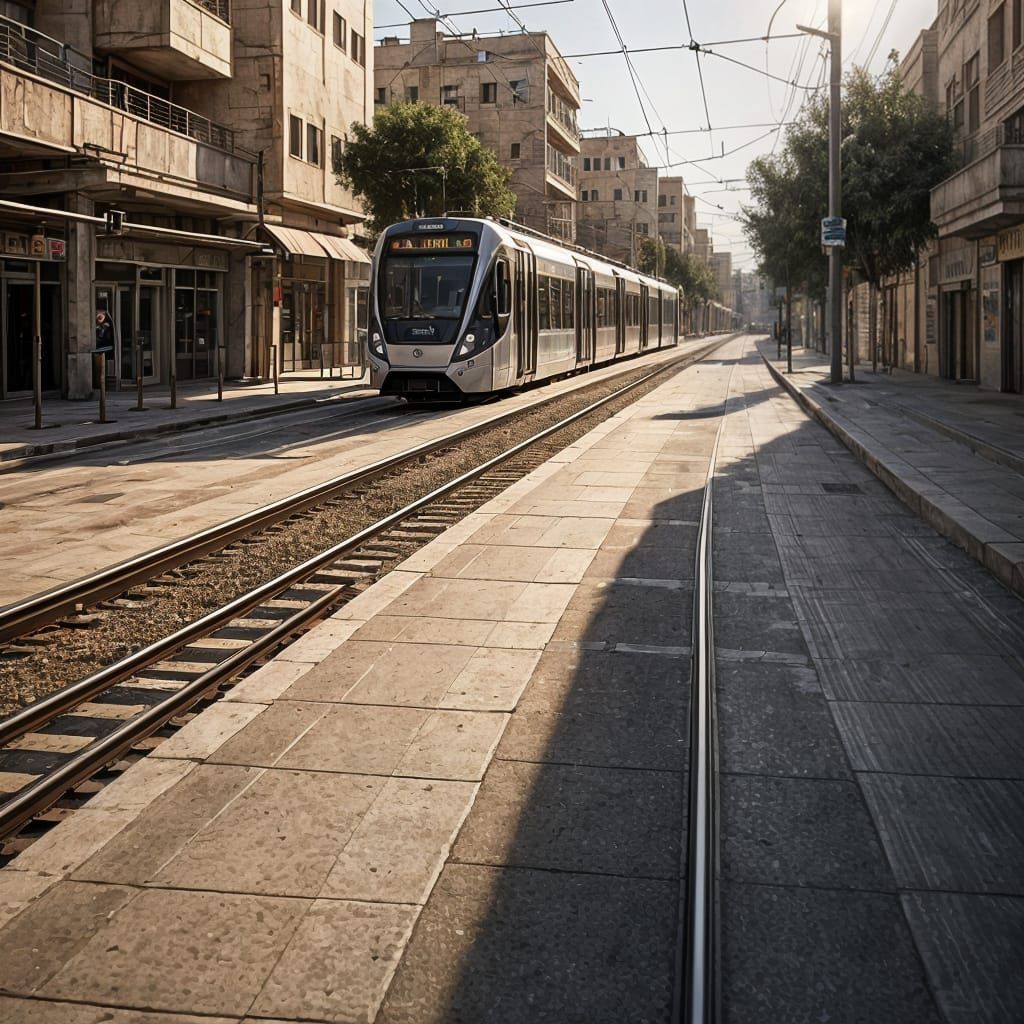 Empty Jerusalem Light Rail in Photorealistic Style