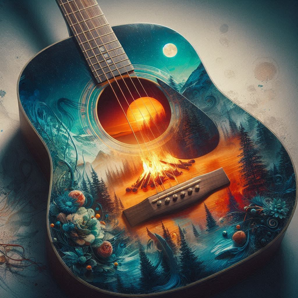 Camping with acoustic guitar