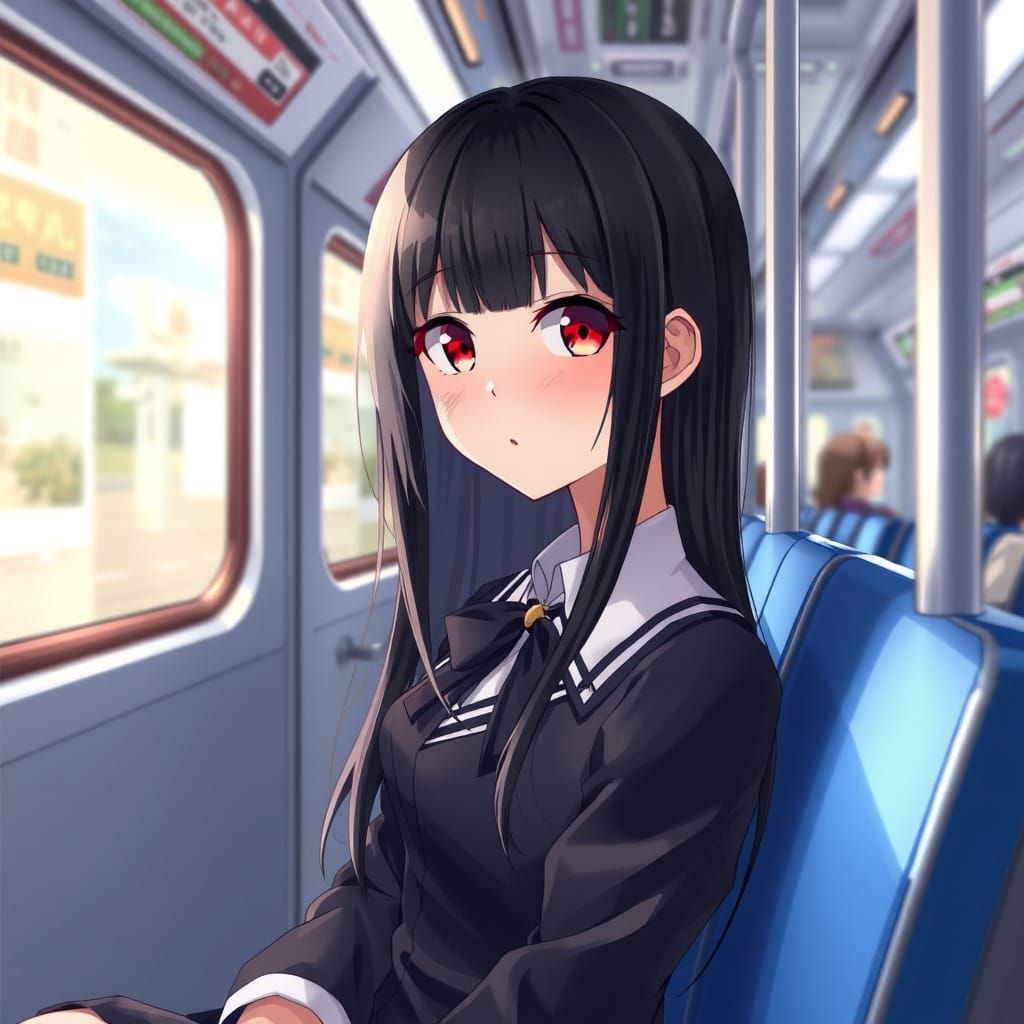 Anime Girl on Japanese Train in Moe Style