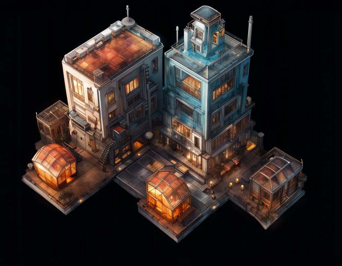 Model of a factory viewed at night