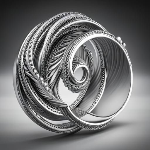 Silver bangle with intricate twists and shapes hanging from ...