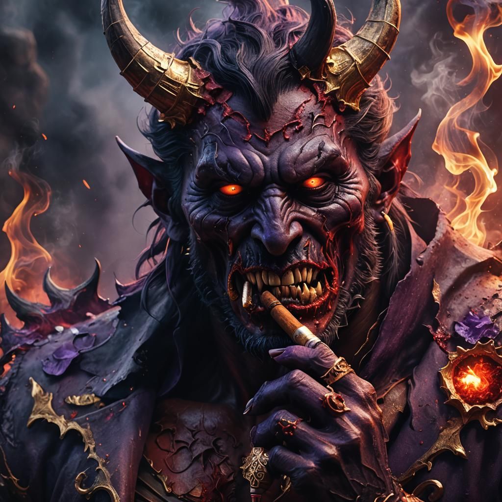 Ominous Demon Smoking Cigar in Dark Fantasy Style